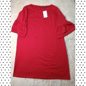 Red Halogen Sweater Dress with Ruffle Sleeves